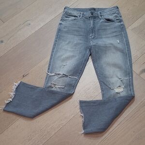 MOTHER The Insider Crop Step Fray Jeans Women's sz 26 Mid Rise Grey Denim